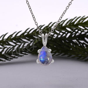 Natural Rainbow Moonstone 925 Sterling Silver Pendant Jewelry - Product Image 2
