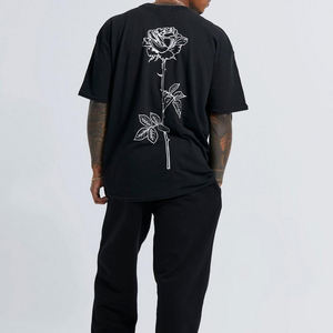 Venta al por mayor personalizada última camiseta de los hombres línea negra dibujada Rosa tallo impresión camiseta precio de fábrica algodón orgánico respetuoso con el medio ambiente camiseta - Product Image 5