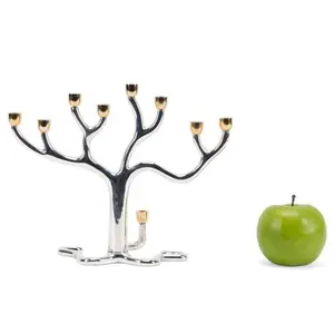 Candélabre de Hanoukka en métal vintage Bougeoirs en aluminium à 9 branches pour les bougies de Noël Religieux - Product Image 5