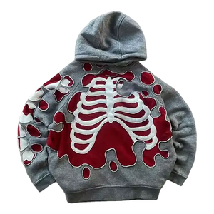 Sweat à capuche tendance en coton 100% de la série High Street, uni, hiver, délavé à l'acide et à la pierre, imprimé thermique, forte demande - Product Image 1