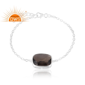 Nouveau Bracelet à Breloques en Pierre Naturelle Fumée Plaqué Argent avec Sertissage Clos pour Bijoux Unisexe Certifiés Tendance pour Femmes - Product Image 1
