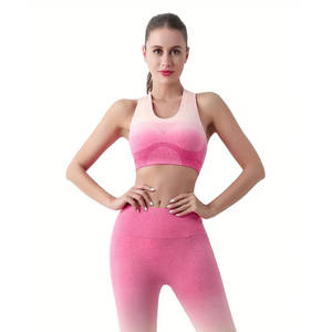 New Fashion High Impact Yoga <b>Bra</b> And Gym Leggings Set Custom Logo Seamless High Waist Leggings Set For Women - Product Image 4