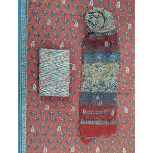 Conjunto de Salwar Kameez de Algodón Estampado Khadi Sin Coser con Dupatta de Chiffon, Diseño de Bloques Pintados a Mano, Estilo Étnico Indio para Fiestas - Product Image 1