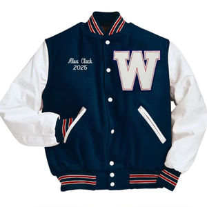 Vestes universitaires en satin personnalisées en gros, design patchwork respirant, veste de baseball, veste bomber sportive en laine d'hiver, chenille - Product Image 3