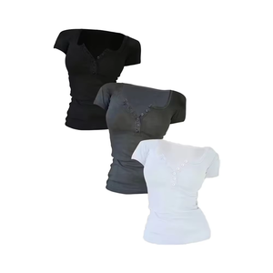 T-shirt à manches courtes pour femme, col rond, nouvelle collection, respirant et élégant, couleur unie, pour toutes les saisons, fabriqué au Bangladesh - Product Image 1