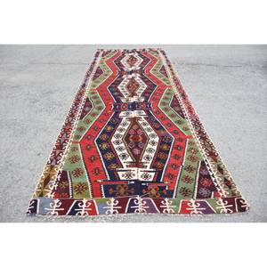 Vintage Turkish <b>Wool</b> Rug 5.2 X 13.8ft Large Area Classic Style with <b>Red</b> & Green Patchwork Pattern Tabriz Style Latex Backed - Product Image 1
