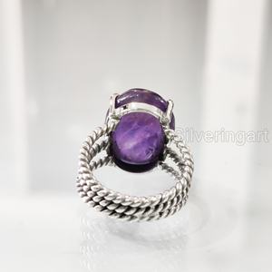Women's Ring Natural Purple Amethyst Gemstone February Birthstone 3 Twisted Band <b>Vintage</b> Boho <b>Jewelry</b> 925 Sterling Silver Ring - Product Image 5