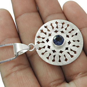 Collier pendentif en pierre précieuse Iolite bleue naturelle petit diamant en argent sterling 925 bijoux en pierre précieuse bleue à l'approvisionnement en gros - Product Image 4