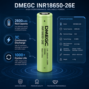 Batterie Li-ion rechargeable DMEGC INR18650-26E 2600mAh 3C pour vélo électrique et trottinette électrique - Product Image 2