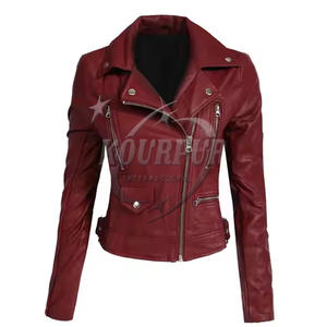 2025 nueva moda mujer rojo marrón Reversible chaqueta de piel sintética 100% PU Logotipo de piel de oveja en la parte delantera Otoño Invierno estilo - Product Image 1