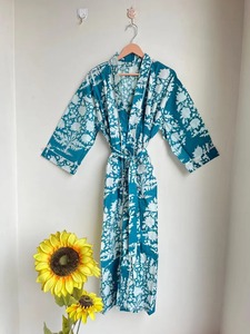 Algodón puro estampado a mano casa bata verano Kimono Floral playa vestido Oriental Festival hermoso Albornoz bloque estampado Kimono regalo - Product Image 3