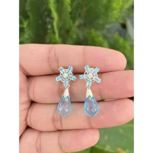 ต่างหูเงินแท้ 925 ประดับบลูโทแพซ ดีไซน์เก๋ทันสมัย - Product Image 3