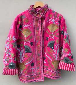 High -Suzani Embroidery <b>Jacket</b> Suzani Short <b>Jacket</b> <b>Women</b> Beach Wear Dress Short <b>Jacket</b> Gift for Her - Product Image 1