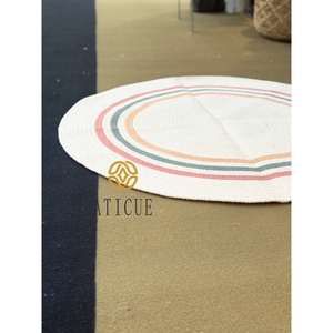 100 cm Cotton Woven Area Rug Striped Multi-Color <b>Ring</b> Pattern Minimalist Soft Carpet for Home Living Spaces - Product Image 4
