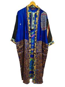 Bridal Robe Light Weight Silk Robe For <b>Woman</b> Night Wear Long Robe, Floral Print Indian Vintage Recycled Silk Sari <b>Kimono</b>, - Product Image 3