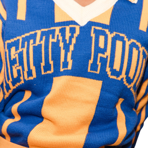 Suéter Polo Sigma Gamma Rho SGRho para Mujer, Azul Dorado, con Letras Griegas Tejidas, Manga Larga, Corte Clásico, Cómodo, Ropa Griega - Product Image 4