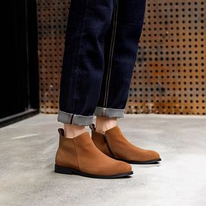 <b>Vintage</b> Brown Suede Chukka <b>Boots</b> with Classic Lacing and Wear Resistant Heel for Men's Business Casual and Retro Matching - Product Image 1