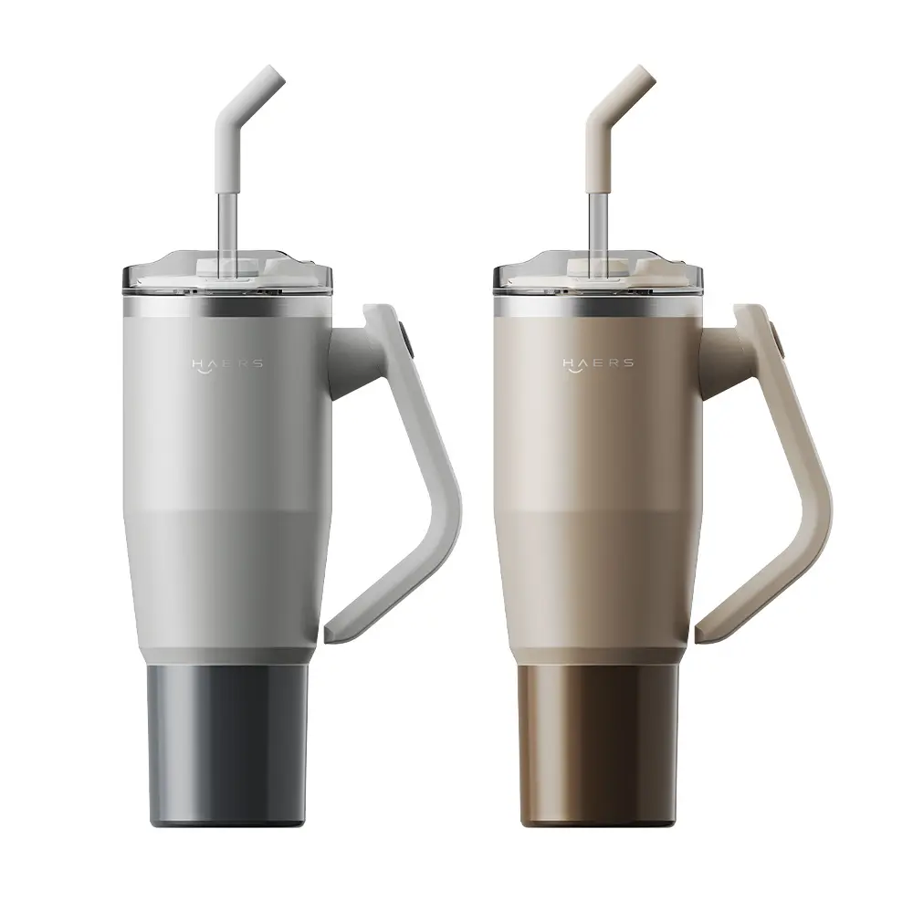 2024 nouvelle poignée rotative tasses isolées sous vide en acier inoxydable bouteille d'eau de voyage tasse lourde 32oz 40oz gobelets avec couvercles paille