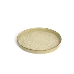 Decorative <b>Enameled</b> Metal Serving <b>Tray</b> Powder Coating Finishing Emboss Design Round Shape Genuine Quality Wholesale Price - Product Image 2