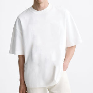 Camiseta de hombre 100% algodón logotipo personalizado diseño lujo calidad Rib cuello redondo Oversize Drop Shoulder Streetwear camiseta en blanco para hombres - Product Image 1