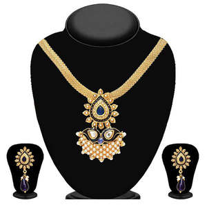 Kriaa ชุดเครื่องประดับที่ดี-meenakari สีฟ้าและ2102103สร้อยคอมุก - Product Image 1