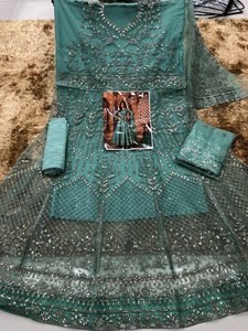 Bollywood stile ultimo nuovo Design pesante tessuto colore brillante scollo rotondo ricamo pavimento lungo abito Anarkali con Dupatta - Product Image 6