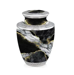 Urna de Cremación Moderna para Cenizas de Adultos, Urna de Cremación Negra y Dorada para Cenizas Humanas, Tamaño Adulto con Bolsa de Terciopelo - Product Image 1