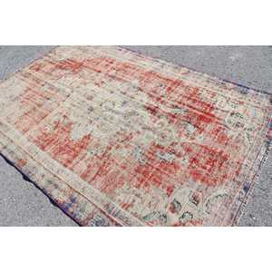 Tapis turc vintage, tapis de 5,4 x 8 pieds, grand tapis camouflage rouge - Product Image 4