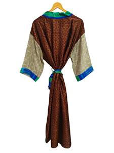 Bata de Novia Ligera de Seda para Mujer, Ropa de Dormir, Bata Larga, Estampado Floral, Sari de Seda Reciclada Vintage Indio, Kimono - Product Image 4