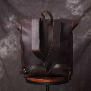 Sac à dos roulé en cuir pleine fleur fait à la main 17 sacs à dos pour ordinateur portable LRTB-0100 - Product Image 3