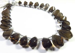 Lot de 26 perles de pierres précieuses naturelles en quartz fumé marron, coupe à facettes, 9 ", briolette fantaisie, gouttes torsadées 11-18mm - Product Image 3