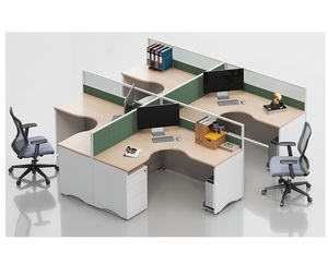 Modern 4-Person Convertible Wooden Office Table Reasonable Price Furniture Partition <b>Workstations</b> Panel Wood Style Desks - Product Image 1