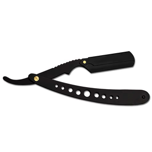 Rasoirs de coiffeur de qualité supérieure couleur noire enduit bord droit rasoir de rasage en acier inoxydable allemand avec pochette en cuir - Product Image 2