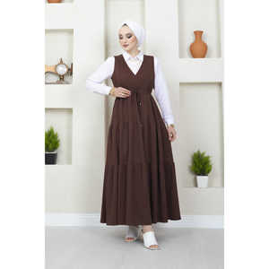 เสื้อฮิญาบสีน้ำตาลแบบเรียบง่ายแต่หรูหราพร้อมระบาย - Product Image 3