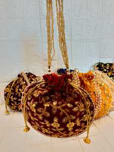Bolsos de Potli bordados indios, bolso de mano con cordón Floral para regalo de devolución de boda, fiesta de Henna, Puja, regalo de Navidad Nikkah - Product Image 6