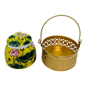 Iron Printed Pichwai Design Dry <b>Fruit</b> Storage Container Festival & <b>Gifting</b> Food Jar - Product Image 1