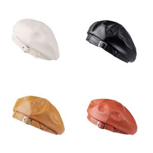 Mode fille en cuir véritable béret Beanie chapeau casquette femmes plaine béret chapeaux couleur unie élégant dame artiste casquettes ceinture bonnets - Product Image 2