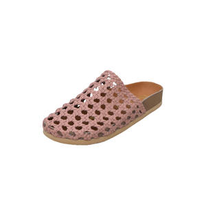Zuecos y mules de cuero tejido rosa, sandalias planas sin cordones para mujer, para caminar al aire libre en verano - Product Image 2