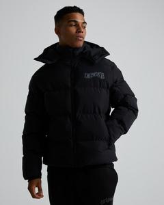 Nouvelles vestes matelassées en duvet pour hommes, couleur unie noire, logo personnalisé, col montant avec capuche, fermeture éclair intégrale, prix de gros - Product Image 1