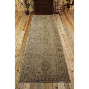 3,7x12,5 ft Vintage Turkish Rug, Runner Rug, <b>Brown</b> <b>Wool</b> Rug - Product Image 1