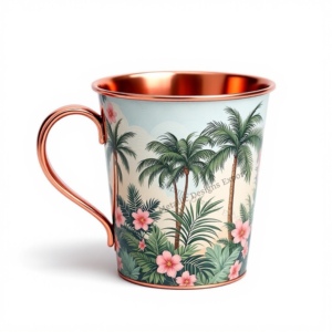 Mula de Moscú de lujo 100% taza recta de cobre Metal hecho a mano Palma e hibisco diseño para elegante café té decoración del hogar - Product Image 4