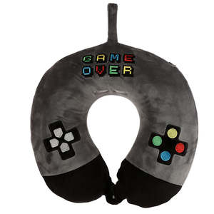 Oreiller de voyage en peluche Velboa Resteazzz, support de tête portable pour siège de voiture, mousse à mémoire de forme, logo imprimé sur coton 'Game Over' - Product Image 2