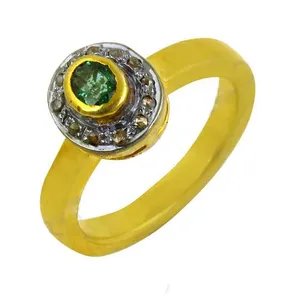 Bague en forme de cœur pour femme avec halo d'émeraude, plaqué or, incrustation de pierres précieuses, élégante et tendance - Product Image 1