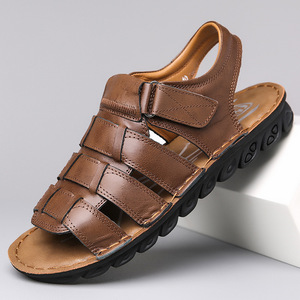 Nuevas Sandalias de Cuero Italianas para Hombre con Estampado de Leopardo y Suela de Eva, Sandalias Deportivas Cómodas con Punta Abierta, Zapatos de Marca de Moda para Verano - Product Image 1