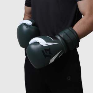 Gants de boxe personnalisés GA pour enfants 12oz-16oz en cuir PU avec lacets, motif imprimé, logo personnalisable, couleur olive, équipement MMA - Product Image 1