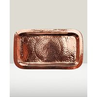 Plateau de service rectangulaire en cuivre martelé artisanal vintage, couleur personnalisée, finition antique polie, 12x7 pouces