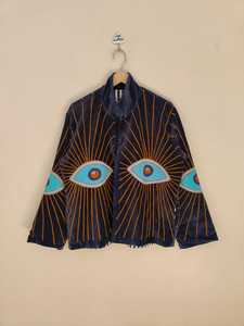<b>Velvet</b> Eye Embroidery Suzani <b>Jacket</b> Handmade Embroidered Boho Coat Tribal Evil Eye Pattern Statement <b>Velvet</b> Outerwear - Product Image 4