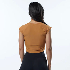 Camiseta ajustada con cuello redondo para mujer, prenda de vestir, de algodón 95%, con mangas ajustadas de licra, cuello redondo en forma de raglán, con dobladillo redondo, 5% - Product Image 2