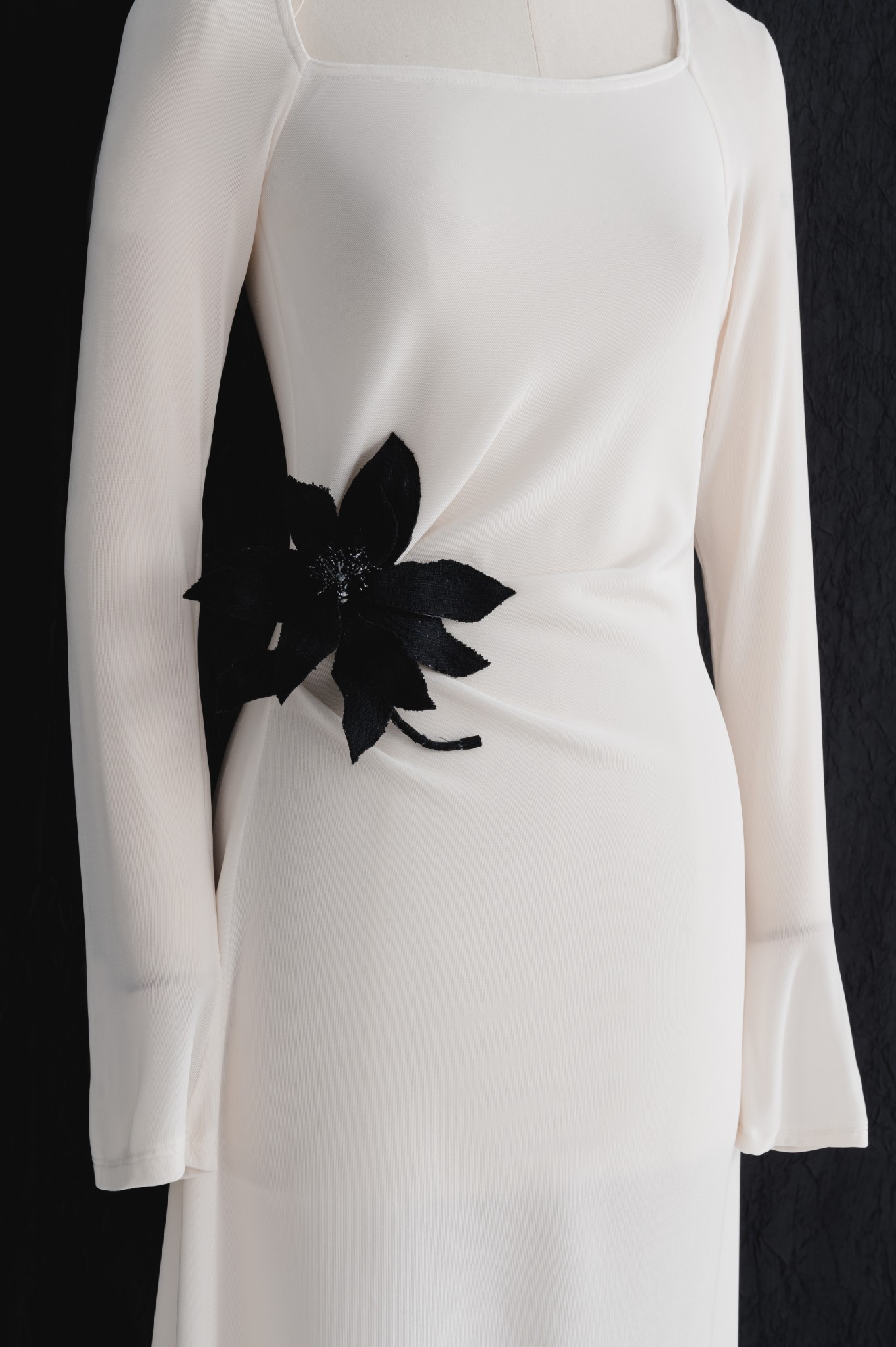 white asymmetrical dress long sleeve White Asymmetric Draped Dress main image 0