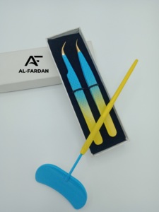 Venta al por mayor de alta calidad Ombre dos tonos de oro pinzas de volumen de pestañas logotipo personalizado cajas de tarjetas de acero inoxidable pinzas de pestañas puntiagudas - Product Image 5